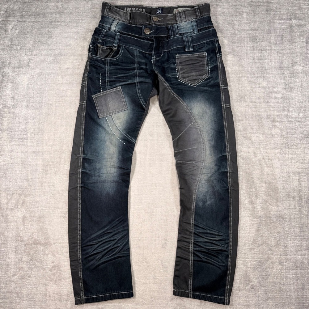 J Rag Industry Jeans Mens 34 Blue Denim Double Waist Patchwork Streetwear Y2K